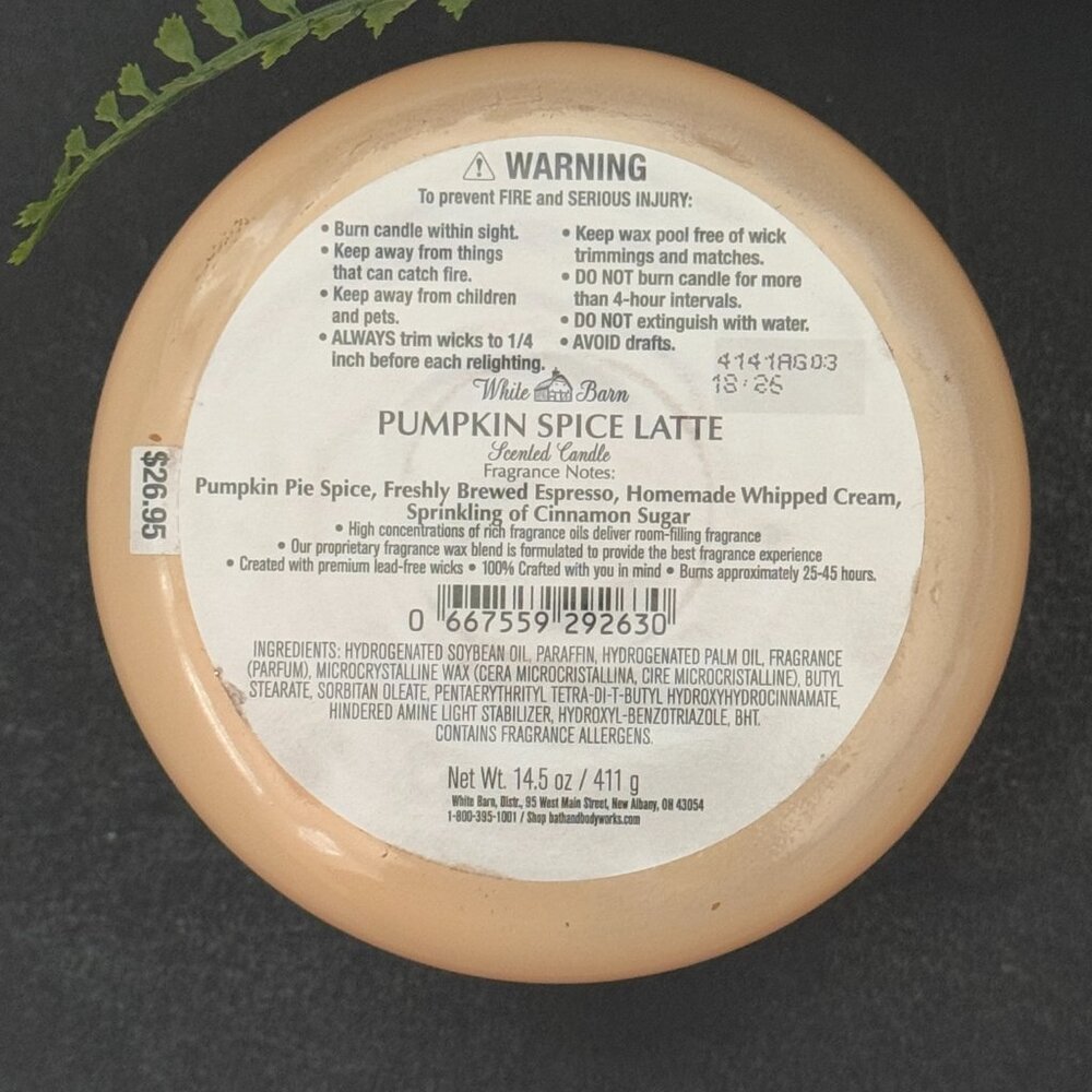 BBW Pumpkin Spice Latte White Barn Bath & Body Works 3 Wick Candle - Picture 10 of 10